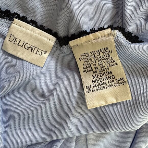 Delicates Slip Dress Women Size M Blue Black Lace Trim Bow Coquette Sexy Vintage - Picture 5 of 6